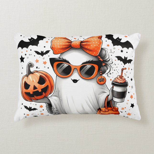 Cute Funny Halloween Ghost Accent Pillow (Front)