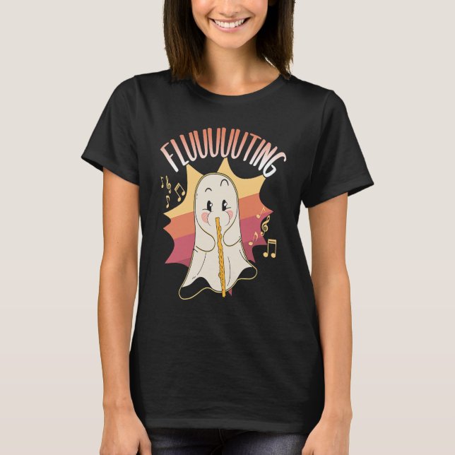 Cute & Funny Halloween Ghost Flute & Fluting  6 T-Shirt (Front)
