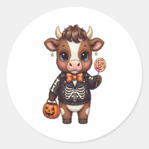 Cute Funny Halloween Highland Cow Classic Round Sticker