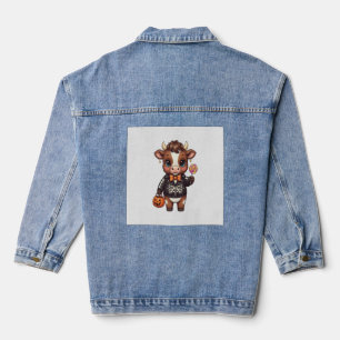 Cute Funny Halloween Highland Cow Denim Jacket
