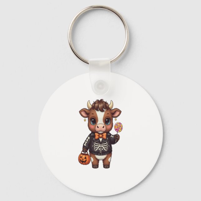 Cute Funny Halloween Highland Cow Keychain (Front)