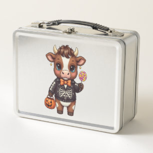 Cute Funny Halloween Highland Cow Metal Lunch Box
