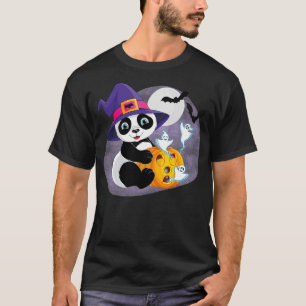 Cute, Funny Halloween Panda Witch with a Pumpkin T-Shirt