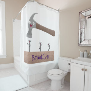 Cute, funny hammer and nails cartoon illustration