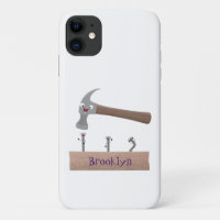 Cute, funny hammer and nails cartoon illustration 