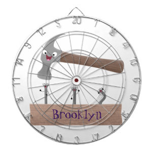 Cute, funny hammer and nails cartoon illustration dartboard