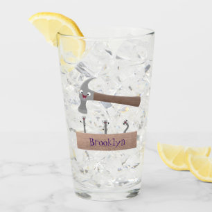 Cute, funny hammer and nails cartoon illustration  glass