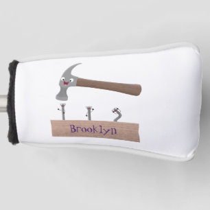 Cute, funny hammer and nails cartoon illustration golf head cover