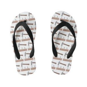 Cute, funny hammer and nails cartoon illustration kid's flip flops