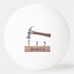 Cute, funny hammer and nails cartoon illustration ping pong ball