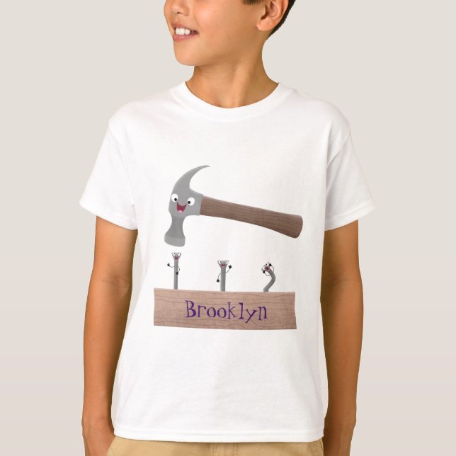 Cute, funny hammer and nails cartoon illustration T-Shirt (Front)