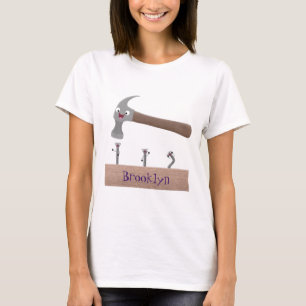 Cute, funny hammer and nails cartoon illustration T-Shirt