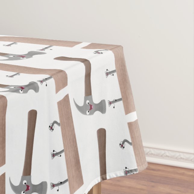 Cute, funny hammer and nails cartoon illustration tablecloth (In Situ)