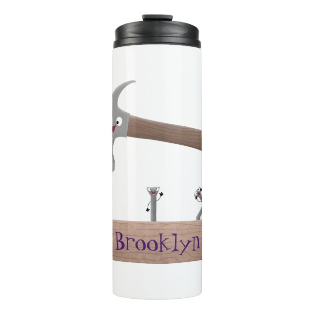 Cute, funny hammer and nails cartoon illustration  thermal tumbler (Front)