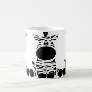 Cute, funny, happy cartoon zebra. Black and white. Coffee Mug