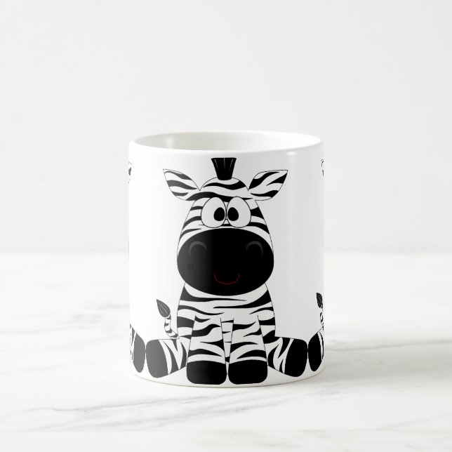 Cute, funny, happy cartoon zebra. Black and white. Coffee Mug (Center)
