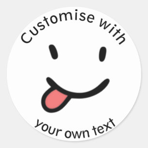 Cute Funny Happy Face Tongue Out Custom Text Classic Round Sticker