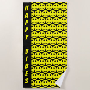 Cute Funny Happy Faces Smiling Emoji Beach Towel