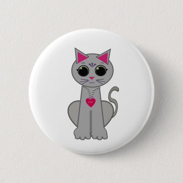 Cute Funny Happy Grey Cat 2 Inch Round Button (Front)