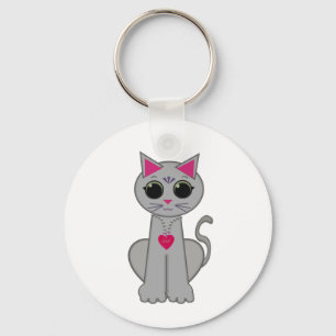 Cute Funny Happy Grey Cat Keychain