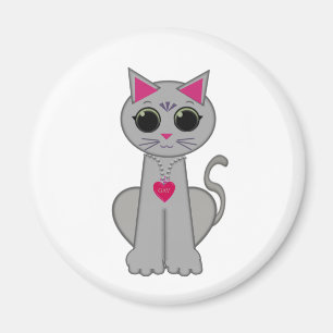 Cute Funny Happy Grey Cat Magnet