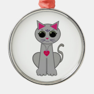 Cute Funny Happy Grey Cat Metal Ornament