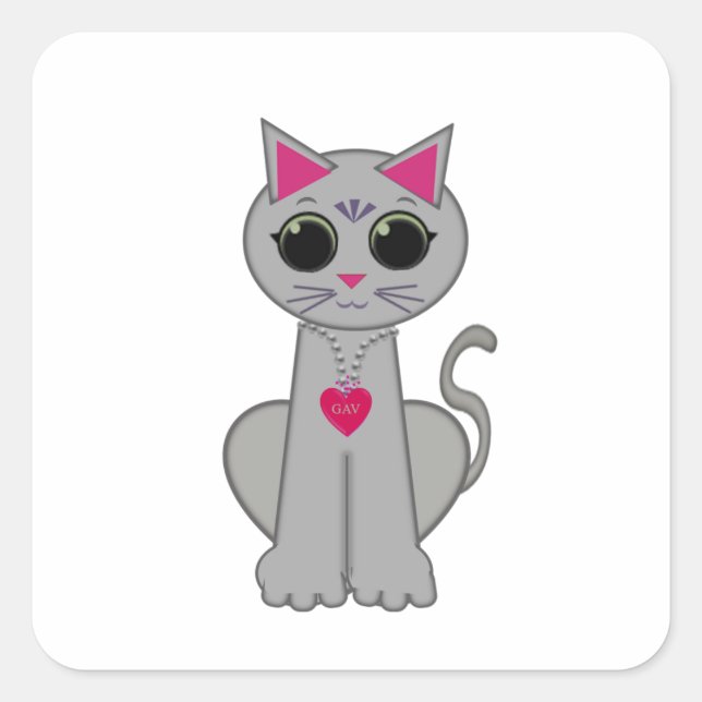 Cute Funny Happy Grey Cat Square Sticker (Front)