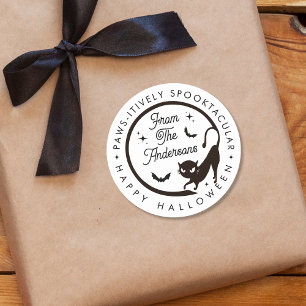 Cute Funny Happy Halloween Black Cat Bats Classic Round Sticker