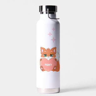 Cute Funny Happy Little Fox Holding a Heart Water  Water Bottle