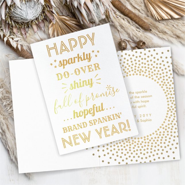 Cute Funny Happy New Year Hopeful Fresh Start Gold Foil Card (Creator Uploaded)
