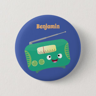 Cute funny happy retro radio cartoon 2 inch round button