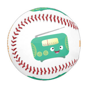 Cute funny happy retro radio cartoon baseball