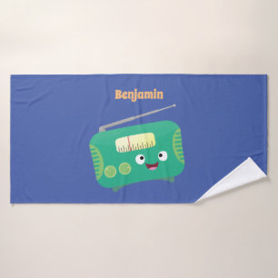 Cute funny happy retro radio cartoon bath towel set