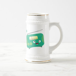 Cute funny happy retro radio cartoon beer stein
