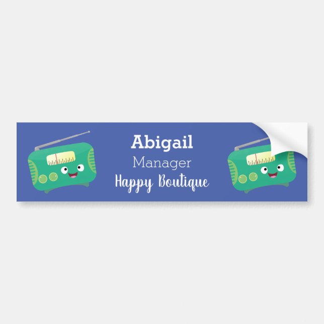 Cute funny happy retro radio cartoon bumper sticker (Front)