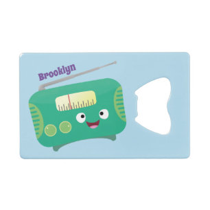 Cute funny happy retro radio cartoon credit card bottle opener