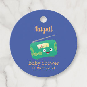 Cute funny happy retro radio cartoon  favour tags