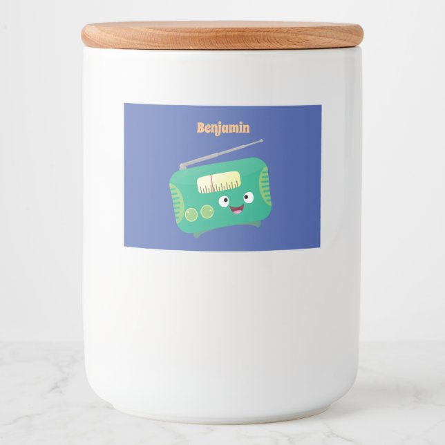 Cute funny happy retro radio cartoon  food label (Front)