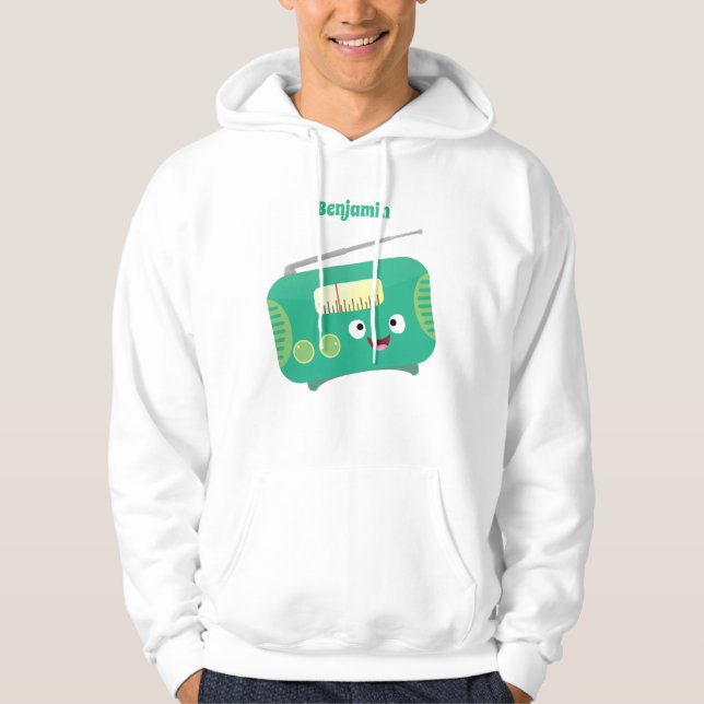 Cute funny happy retro radio cartoon hoodie (Front)