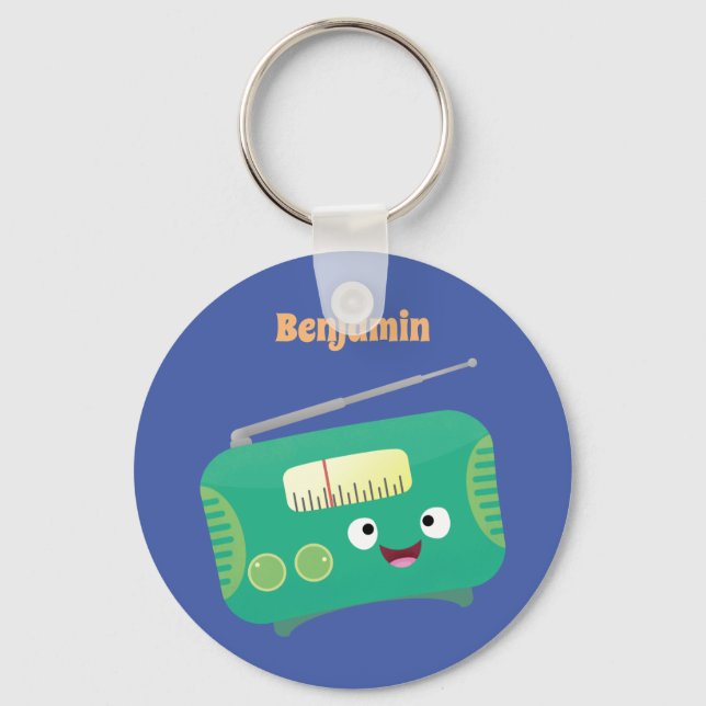Cute funny happy retro radio cartoon keychain (Front)