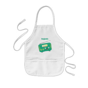 Cute funny happy retro radio cartoon kids apron
