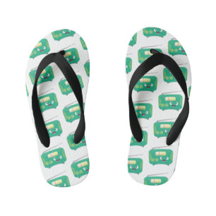 Cute funny happy retro radio cartoon  kid's flip flops
