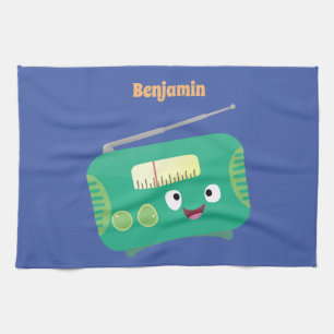 Cute funny happy retro radio cartoon kitchen towel