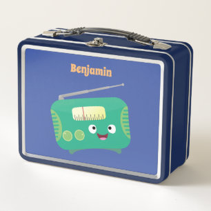Cute funny happy retro radio cartoon metal lunch box