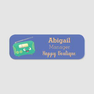Cute funny happy retro radio cartoon name tag