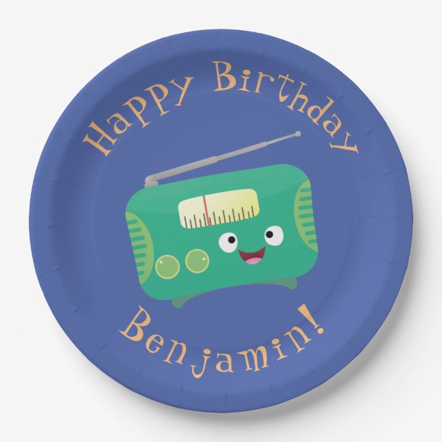 Cute funny happy retro radio cartoon paper plate (Front)