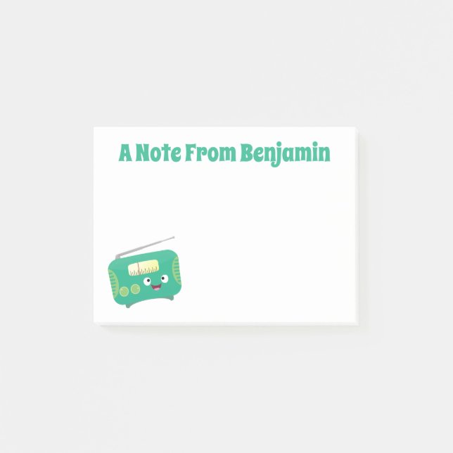 Cute funny happy retro radio cartoon  post-it notes (Front)