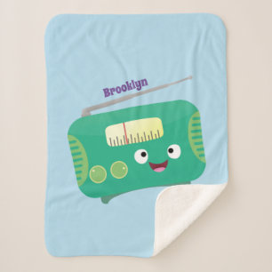 Cute funny happy retro radio cartoon  sherpa blanket