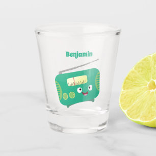 Cute funny happy retro radio cartoon shot glass