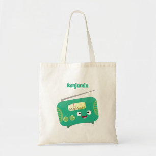 Cute funny happy retro radio cartoon  tote bag